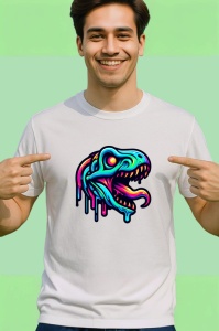 Tricou Schelet dinozaur cu contur albastru neon Copii | Dama | Barbat - Img 2