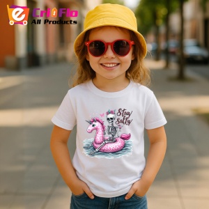 Tricou Schelet pe flamingo roz text stay salty design amuzant de vara Copii | Dama | Barbat Barbat - Img 15