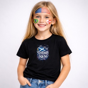 Tricou Scotland World Cup 2026 Fifa, din bumbac 100%, tricou negru, Copii | Dama | Barbat