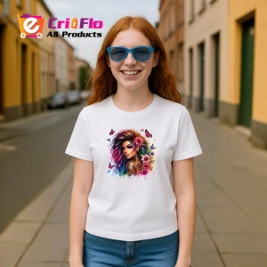 Tricou side view girl pink flowers hair tattoo, fata profil cu flori roz si tatuaje, Copii | Dama | Barbat - Img 8