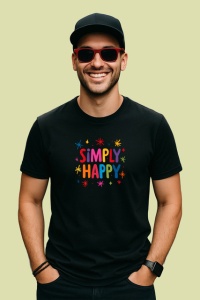 Tricou Simply Happy Text Colorat Stele V1, din bumbac 100%, tricou negru Copii | Dama | Barbat - Img 2
