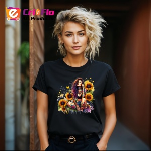 Tricou Sitting bike sunflower tattooed woman, femeie tatuata asezata cu bicicleta si floarea soarelui, Copii | Dama | Barbat , tricou negru - Img 8
