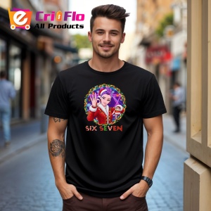 Tricou SIX SEVEN 67 Anime Girl Christmas Wreath Huntrix KPOP, din bumbac 100%, tricou negru, Copii | Dama | Barbat - Img 3