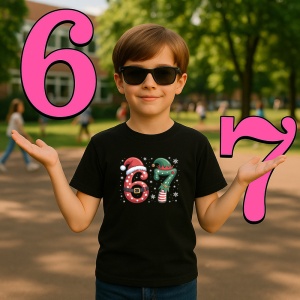 Tricou SIX SEVEN 67 Craciun Noapte Festiv, din bumbac 100%, tricou negru, Copii | Dama | Barbat - Img 2