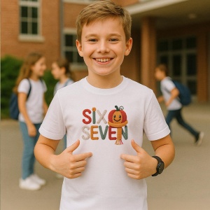 Tricou SIX SEVEN 67 Dovleac Tricotat, din bumbac 100%, tricou alb, Copii | Dama | Barbat - Img 2
