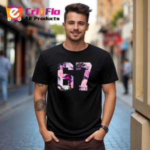 Tricou SIX SEVEN 67 Flori Decorative, din bumbac 100%, tricou negru, Copii | Dama | Barbat - Img 3