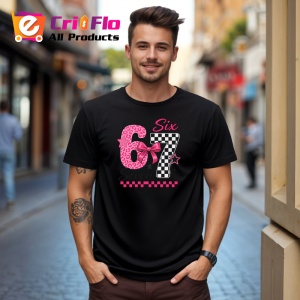 Tricou SIX SEVEN 67 Fundita Roz Eleganta, din bumbac 100%, tricou negru, Copii | Dama | Barbat