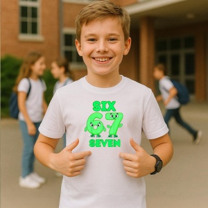 Tricou SIX SEVEN 67 Green Slime Numbers, din bumbac 100%, tricou alb, Copii | Dama | Barbat - Img 2