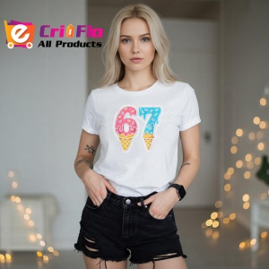 Tricou SIX SEVEN 67 Inghetata Dubla Vara, din bumbac 100%, tricou alb, Copii | Dama | Barbat - Img 3
