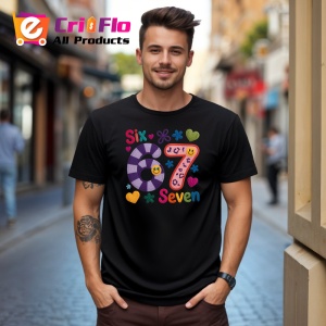Tricou SIX SEVEN 67 Inimi Colorate Jucaus, din bumbac 100%, tricou negru, Copii | Dama | Barbat