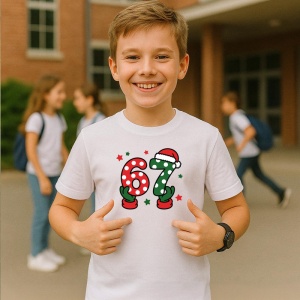 Tricou SIX SEVEN 67 Numar Festiv Palarie, din bumbac 100%, tricou alb, Copii | Dama | Barbat - Img 2