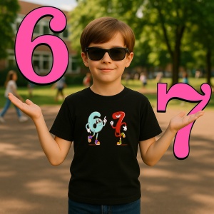 Tricou SIX SEVEN 67 Personaje 6 si 7 Cartoon Duo, din bumbac 100%, tricou negru, Copii | Dama | Barbat - Img 2