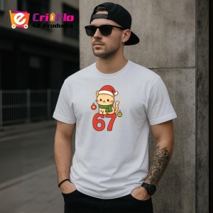 Tricou SIX SEVEN 67 Pisicuta Craciun, din bumbac 100%, tricou alb, Copii | Dama | Barbat - Img 2