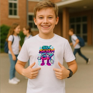 Tricou SIX SEVEN 67 Robot Neon Electric Style, din bumbac 100%, tricou alb, Copii | Dama | Barbat - Img 2