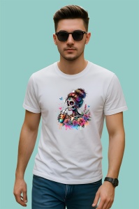 Tricou skeleton makeup flowers tattoos, fata cu machiaj schelet si flori tatuate, Copii | Dama | Barbat - Img 2