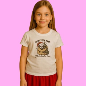 Tricou Slothin The Christmas Tree, din bumbac 100%, tricou alb, Copii | Dama | Barbat - Img 2