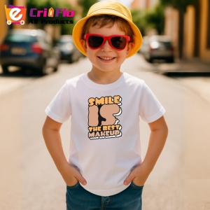 Tricou Smile Is The Best Makeup Font Retro Maro, din bumbac 100% , tricou alb pentru Copii | Dama | Barbat - Img 4
