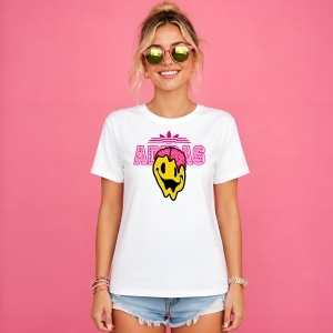 Tricou Smiley Face Melting Design Urban Neon Roz Streetwear Art, din bumbac 100% Copii | Dama | Barbat