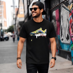 Tricou Sneaker Dripping Paint Galben Albastru Urban Melt Design, din bumbac 100%, tricou negru, Copii | Dama | Barbat - Img 5