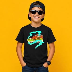Tricou Sneaker Orange Neon Waves Design Urban Electric Vibe Art, din bumbac 100%, tricou negru, Copii | Dama | Barbat - Img 3
