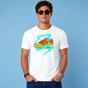 Tricou Sneaker Orange Neon Waves Design Urban Electric Vibe Art, din bumbac 100% Copii | Dama | Barbat - Img 2