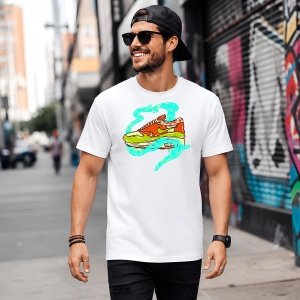 Tricou Sneaker Orange Neon Waves Design Urban Electric Vibe Art, din bumbac 100% Copii | Dama | Barbat - Img 5