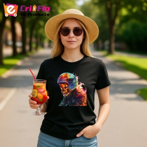 Tricou Soldat pe motor in flacari fundal artistic Copii | Dama | Barbat, culoare negru - Img 8