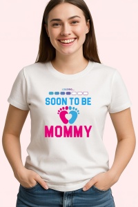 Tricou Soon To Be Mommy Loading, din bumbac 100%, tricou alb, Dama | Barbat - Img 2