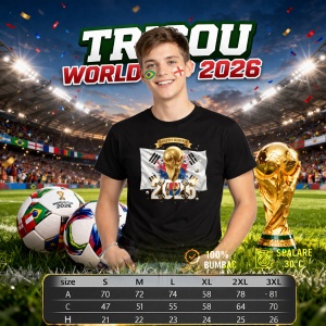 Tricou South Korea World Cup 2026 Fifa V2, din bumbac 100%, tricou negru, Copii | Dama | Barbat - Img 6