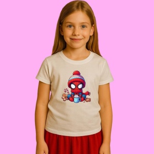 Tricou Spider Man Christmas Cu Cana Si Biscuit, din bumbac 100%, tricou alb, Copii | Dama | Barbat