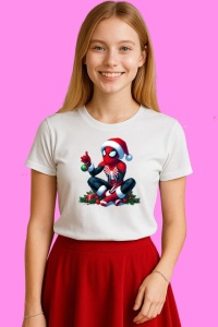 Tricou Spider Man Christmas Musculos Cu Glob, din bumbac 100%, tricou alb, Copii | Dama | Barbat - Img 3