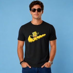 Tricou Spongebob Surfing On Cloud Logo Galben Urban Vibe, din bumbac 100%, tricou negru, Copii | Dama | Barbat