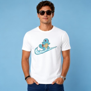 Tricou Squirtle Surfing Wave Logo Albastru Urban Street Art, din bumbac 100% Copii | Dama | Barbat - Img 2