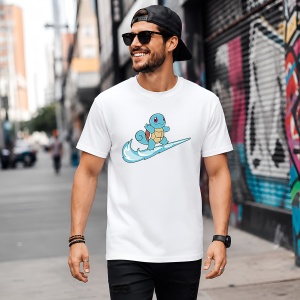 Tricou Squirtle Surfing Wave Logo Albastru Urban Street Art, din bumbac 100% Copii | Dama | Barbat - Img 5