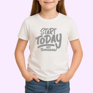 Tricou Start Today Not Tomorrow Mesaj Motivational, din bumbac 100% , tricou alb pentru Copii | Dama | Barbat - Img 2