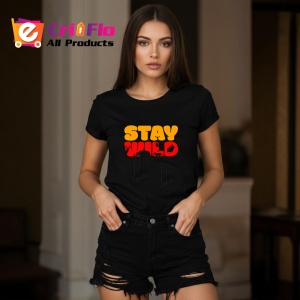 Tricou Stay Wild, din bumbac 100%, tricou negru, Dama | Barbat - Img 5