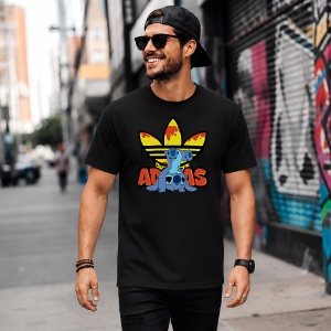 Tricou Stitch Albastru Logo Topit Galben Rosu Urban Street Design, din bumbac 100%, tricou negru, Copii | Dama | Barbat - Img 5