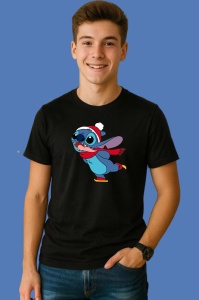 Tricou Stitch Alearga Cu Fular Rosu, din bumbac 100% Copii | Dama | Barbat