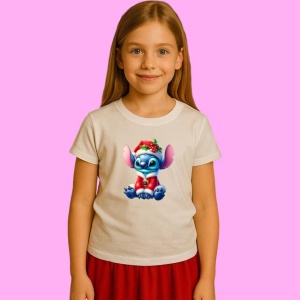 Tricou Stitch Costumat In Mos Craciun, din bumbac 100%, tricou alb, Copii | Dama | Barbat - Img 2