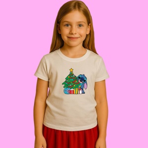 Tricou Stitch Cu Brad Si Cadouri, din bumbac 100% Copii | Dama | Barbat