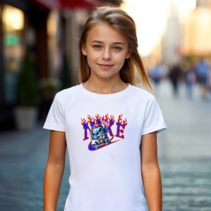 Tricou Stitch Fire Skate Tricou Alb - Copii | Dama | Barbat - Img 5