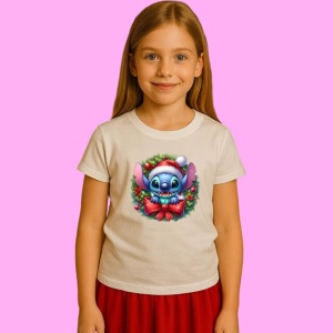 Tricou Stitch In Coronita Cu Fundita Rosie, din bumbac 100%, tricou alb, Copii | Dama | Barbat - Img 2