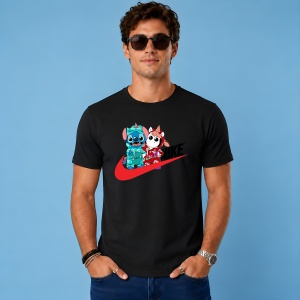 Tricou Stitch Si Angel Hypebeast Style Logo Rosu Albastru Urban, din bumbac 100%, tricou negru, Copii | Dama | Barbat - Img 2