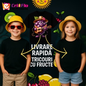 Tricou Strugure amuzant de vara cantaret, Fructe, Copii | Dama, culoare negru - Img 6