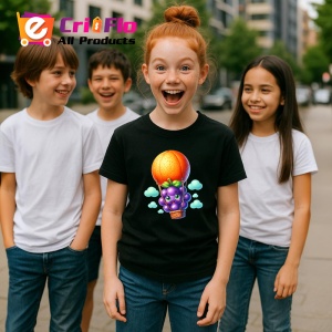 Tricou Strugure amuzant de vara cu balonul cu aer, Fructe, Copii | Dama, culoare negru - Img 5