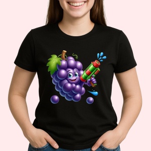 Tricou Strugure amuzant de vara cu pistol de apa, Fructe, Copii | Dama, culoare negru - Img 2