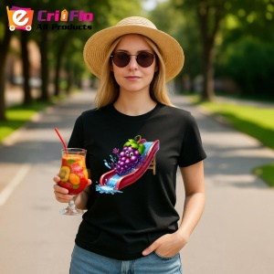 Tricou Strugure amuzant de vara pe topogan, Fructe, Copii | Dama, culoare negru - Img 9