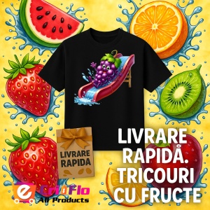 Tricou Strugure amuzant de vara pe topogan, Fructe, Copii | Dama, culoare negru - Img 12