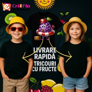 Tricou Strugure amuzant de vara salvamar, Fructe, Copii | Dama, culoare negru - Img 6