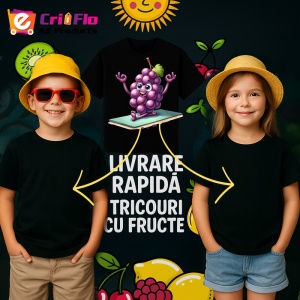 Tricou Strugure amuzant de vara yoga 2, Fructe, Copii | Dama, culoare negru - Img 6